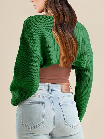 RPYHF Women's Bolero Knit Shrug Cropped Sweaters Casual Long Sleeve Crop Tops Loose Pullovers in Saudi Arabia