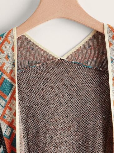 Women's Graphic Fringe Shawl Tassel Ponchos Cape Boho Oversized Western Cardigan Sweater in Saudi Arabia