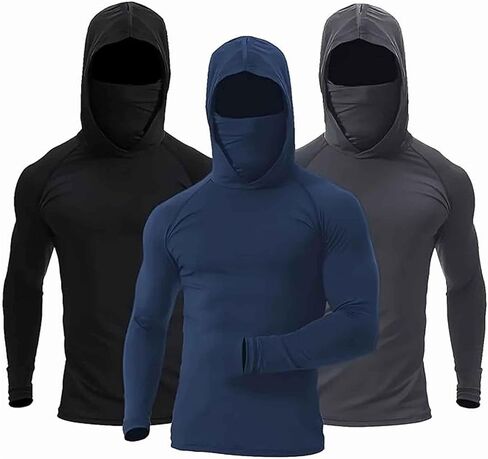 مجموعة من القمصان الرياضية المكونة من 3 قطع ، قمم ذات الأكمام الطويلة مع غطاء الوجه المدمج والبحرية السوداء الرمادية in Kuwait