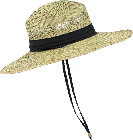 Sun & Fun Men Straw Outback قبعة Sun Hat مع حافة عريضة ، طبيعية / أسود ، مقاس واحد / قابل للتعديل in Saudi Arabia