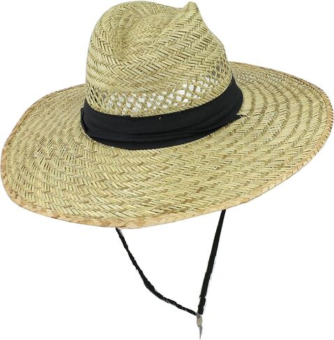 Sun & Fun Men Straw Outback قبعة Sun Hat مع حافة عريضة ، طبيعية / أسود ، مقاس واحد / قابل للتعديل in Saudi Arabia