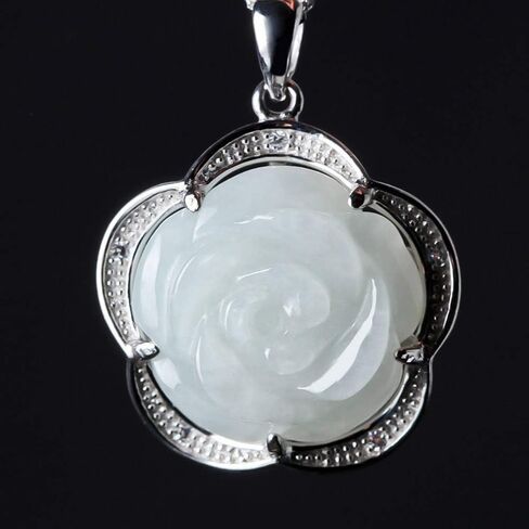 S925 Silver Jewelry Natural Jade Rose Pendant Necklace Chinese Style Hand-Carved Lucky Amulet Necklace Gift in Saudi Arabia