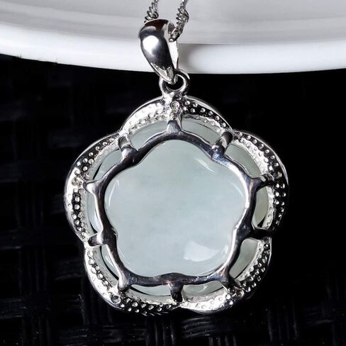 S925 Silver Jewelry Natural Jade Rose Pendant Necklace Chinese Style Hand-Carved Lucky Amulet Necklace Gift in Saudi Arabia