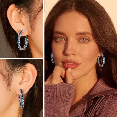 Nature Garnet Hoop Earrings, Citrine Gold Hoops, Sterling Silver Thick Hoop Tourmaline/Peridot/Opal Hoop Earrings for Women Wedding Everyday (Send Gift Box) in Kuwait