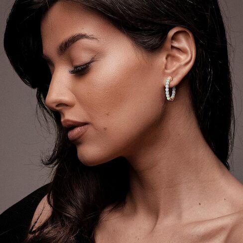 Nature Garnet Hoop Earrings, Citrine Gold Hoops, Sterling Silver Thick Hoop Tourmaline/Peridot/Opal Hoop Earrings for Women Wedding Everyday (Send Gift Box) in Saudi Arabia