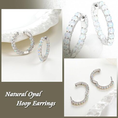 Nature Garnet Hoop Earrings, Citrine Gold Hoops, Sterling Silver Thick Hoop Tourmaline/Peridot/Opal Hoop Earrings for Women Wedding Everyday (Send Gift Box) in Saudi Arabia