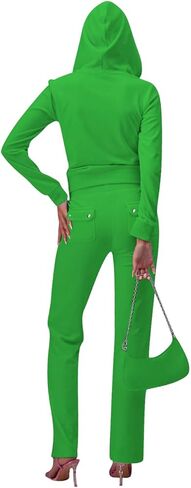 yidengymx Two Piece Velvet Hooded Outfits for Women, Womens 2 Piece Velour Tracksuit Zip Up Sweatsuit with Cargo Pockets in Kuwait