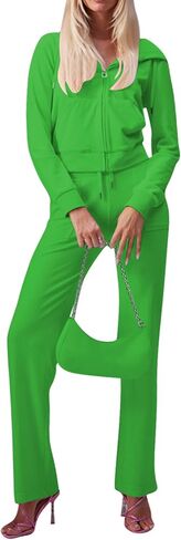 yidengymx Two Piece Velvet Hooded Outfits for Women, Womens 2 Piece Velour Tracksuit Zip Up Sweatsuit with Cargo Pockets in Kuwait
