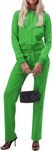 yidengymx Two Piece Velvet Hooded Outfits for Women, Womens 2 Piece Velour Tracksuit Zip Up Sweatsuit with Cargo Pockets in Kuwait