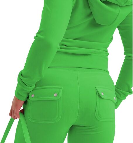 yidengymx Two Piece Velvet Hooded Outfits for Women, Womens 2 Piece Velour Tracksuit Zip Up Sweatsuit with Cargo Pockets in Kuwait