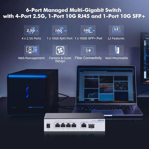 YuLinca 10 Port Gigabit Ethernet Switch, 8 x 100/1000Mbps Ports, 2 Gigabit Uplink, Support Vlan, Metal Fanless Unmanaged Plug and Play in Saudi Arabia