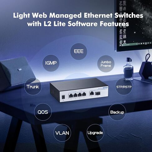 YuLinca 10 Port Gigabit Ethernet Switch, 8 x 100/1000Mbps Ports, 2 Gigabit Uplink, Support Vlan, Metal Fanless Unmanaged Plug and Play in Saudi Arabia
