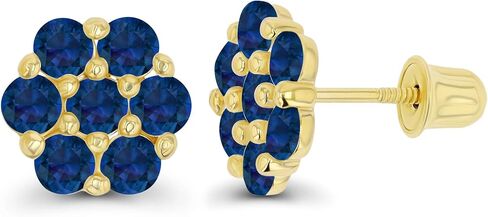 Solid 14K Gold 8mm Cluster Natural Birthstone Flower Screwback Stud Earrings For Women | 2.50mm Round Birthstone | 14K Gold Cluster Screwback Earrings For Women in Saudi Arabia