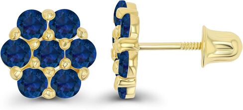 Solid 14K Gold 8mm Cluster Natural Birthstone Flower Screwback Stud Earrings For Women | 2.50mm Round Birthstone | 14K Gold Cluster Screwback Earrings For Women in Saudi Arabia