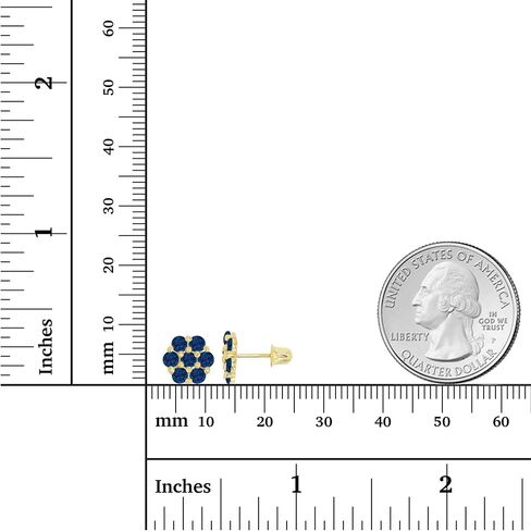 Solid 14K Gold 8mm Cluster Natural Birthstone Flower Screwback Stud Earrings For Women | 2.50mm Round Birthstone | 14K Gold Cluster Screwback Earrings For Women in Saudi Arabia