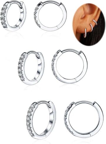 3 Pairs Small Huggie Hoop Moissanite Earrings for Women Men, Hypoallergenic 925 Sterling Silver Cartilage Earrings, Gifts Jewelry Set in Saudi Arabia
