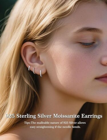 3 Pairs Small Huggie Hoop Moissanite Earrings for Women Men, Hypoallergenic 925 Sterling Silver Cartilage Earrings, Gifts Jewelry Set in Saudi Arabia