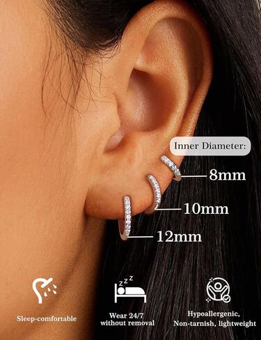 3 Pairs Small Huggie Hoop Moissanite Earrings for Women Men, Hypoallergenic 925 Sterling Silver Cartilage Earrings, Gifts Jewelry Set in Saudi Arabia