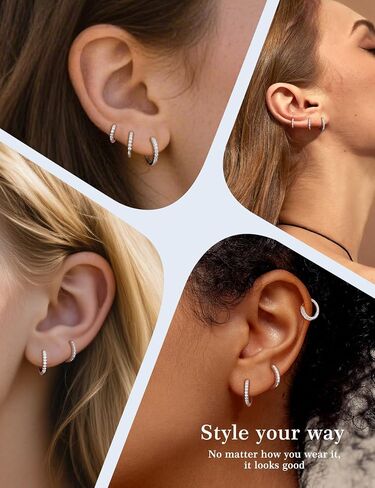 3 Pairs Small Huggie Hoop Moissanite Earrings for Women Men, Hypoallergenic 925 Sterling Silver Cartilage Earrings, Gifts Jewelry Set in Saudi Arabia