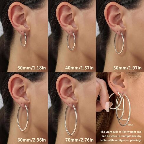 YOUNGYUE 925 Sterling Silver Hoop Earrings for Women Hypoallergenic Oversize 14K Gold Hoops Earrings for Women Thin Gold Plated Hoop earrings Lightweight Large Silver Hoop Earrings 30/40/50/60/70mm in Kuwait