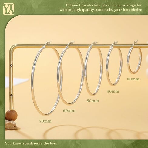 YOUNGYUE 925 Sterling Silver Hoop Earrings for Women Hypoallergenic Oversize 14K Gold Hoops Earrings for Women Thin Gold Plated Hoop earrings Lightweight Large Silver Hoop Earrings 30/40/50/60/70mm in Kuwait