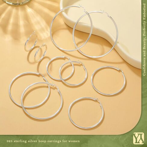 YOUNGYUE 925 Sterling Silver Hoop Earrings for Women Hypoallergenic Oversize 14K Gold Hoops Earrings for Women Thin Gold Plated Hoop earrings Lightweight Large Silver Hoop Earrings 30/40/50/60/70mm in Kuwait