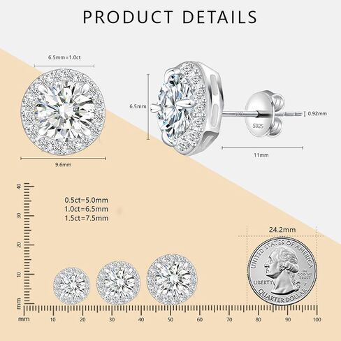 Moissanite Stud Earrings Lab Created 1ct-3ct 925 Sterling Silver 18K White Gold Plated, Round Cut, VVS1 Clarity Moissanite Halo Earrings for Women Men in Kuwait