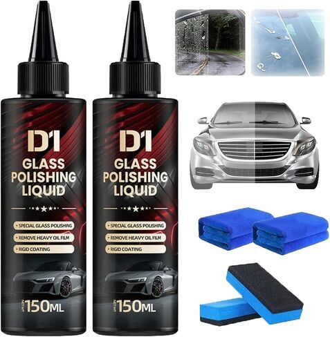 2PCS Bianca Glass Polishing Liquid D1, Bomini Car Glass Polishing Compound, Car Polishing Compound for Scratches, Anti-Fog Hydrophobic Coating Spray, Remove Wiper Marks & Oil Film in Saudi Arabia