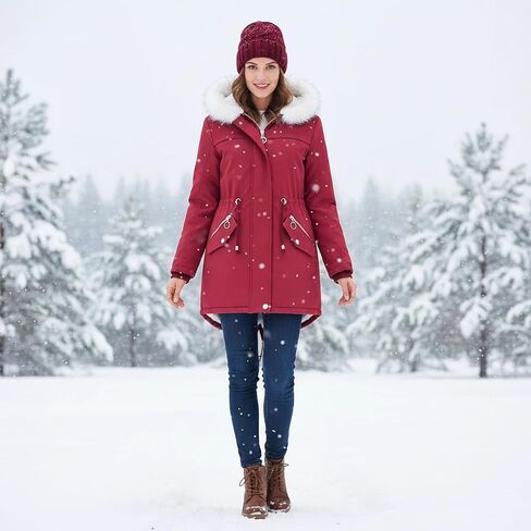 Lamgool Winter Coats for Women Warm Sherpa Fleece Long Back Jacket Thicken Parka with Hood in Kuwait