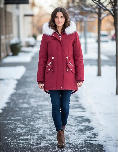 Lamgool Winter Coats for Women Warm Sherpa Fleece Long Back Jacket Thicken Parka with Hood in Kuwait