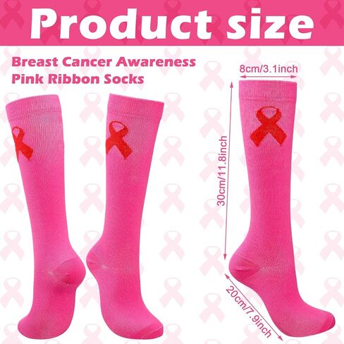 Suhine 60 Pairs Pink Ribbon Breast Cancer Awareness Socks Bulk Over the Calf Socks Hot Pink Women Athlete Sport(Rose Red) in Saudi Arabia