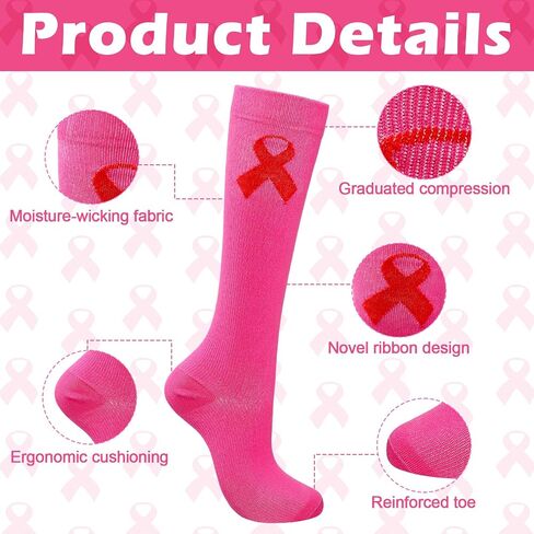 Suhine 60 Pairs Pink Ribbon Breast Cancer Awareness Socks Bulk Over the Calf Socks Hot Pink Women Athlete Sport(Rose Red) in Saudi Arabia