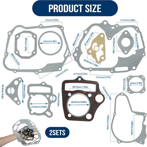 2 Pack 125cc 54mm Bore Cylinder Gasket Kit, Chinese Engine Head Stator Clutch Intake Gasket Compatible with 110cc 125cc Engine ATV Dirt Bike Go Kart Quad 4 Wheeler Dune Buggy (1P54FMH 1P54FMI) in Saudi Arabia
