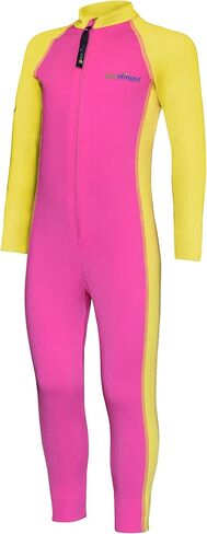 Girls Full Body Swimsuit UV Protection UPF50+ Chlorine Resistant Pink Yellow Fully Lined in Kuwait