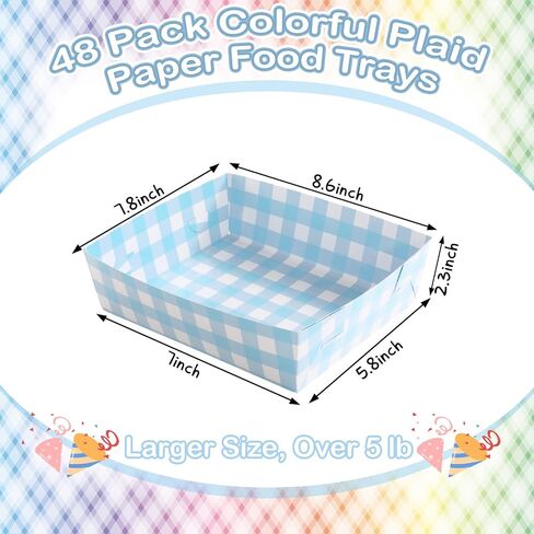 Suclain 36 Pack Light Blue and White Gingham Paper Trays 5 lb Grease Resistant Large Snack Serving Trays Disposable Food Boats for Baby Shower Wedding Tea Party Supplies in Saudi Arabia