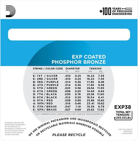 D’Addario EXP16 Coated Phosphor Bronze Acoustic Guitar Strings, Light, 12-53 – Offers a Warm, Bright and Well-Balanced Acoustic Tone and 4x Longer Life - With NY Steel for Strength and Pitch Stability in Saudi Arabia