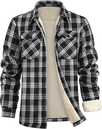 WULFUL Men's Flannel Shirts Jacket Casual Button Down Plaid Outerwear Coat Long Sleeve Fleece Shacket lightweight in Saudi Arabia