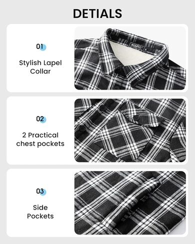 WULFUL Men's Flannel Shirts Jacket Casual Button Down Plaid Outerwear Coat Long Sleeve Fleece Shacket lightweight in Saudi Arabia