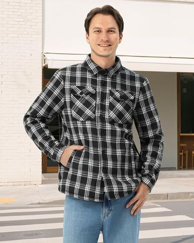 WULFUL Men's Flannel Shirts Jacket Casual Button Down Plaid Outerwear Coat Long Sleeve Fleece Shacket lightweight in Saudi Arabia