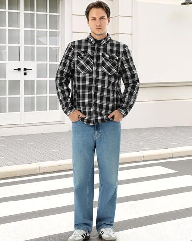 WULFUL Men's Flannel Shirts Jacket Casual Button Down Plaid Outerwear Coat Long Sleeve Fleece Shacket lightweight in Saudi Arabia