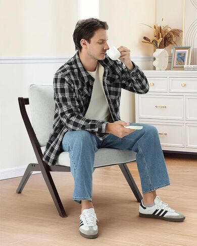 WULFUL Men's Flannel Shirts Jacket Casual Button Down Plaid Outerwear Coat Long Sleeve Fleece Shacket lightweight in Saudi Arabia