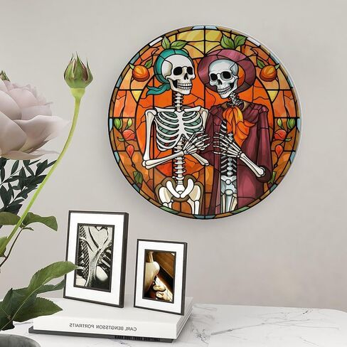 Halloween Decorative Plates, Haunted House Night Scene Stained Glass Print Ceramic Dinner Plate Home Wobble-Plate w/ Display Stand, Wall Hanging Decor for Living Dining Room Kitchen Household 10 Inch in Kuwait
