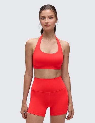 CRZ YOGA Womens Butterluxe Halter Sports Bras - Scoop Neck Padded Open Back Yoga Crop Gym Tops Low Impact in Saudi Arabia