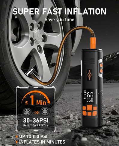 Tire Inflator Portable Air Compressor, 150PSI Air Pump for Car Tires, LED Light & Auto Shutoff, Cordless Electric Bike Tire Pump with Digital Pressure Gauge for Car, Motorcycle, Bicycle, Ball in Saudi Arabia