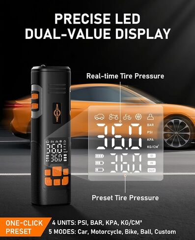 Tire Inflator Portable Air Compressor, 150PSI Air Pump for Car Tires, LED Light & Auto Shutoff, Cordless Electric Bike Tire Pump with Digital Pressure Gauge for Car, Motorcycle, Bicycle, Ball in Saudi Arabia