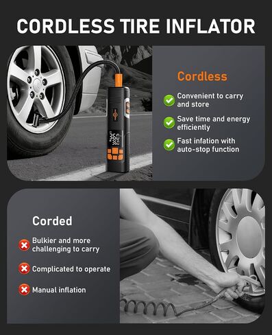 Tire Inflator Portable Air Compressor, 150PSI Air Pump for Car Tires, LED Light & Auto Shutoff, Cordless Electric Bike Tire Pump with Digital Pressure Gauge for Car, Motorcycle, Bicycle, Ball in Saudi Arabia