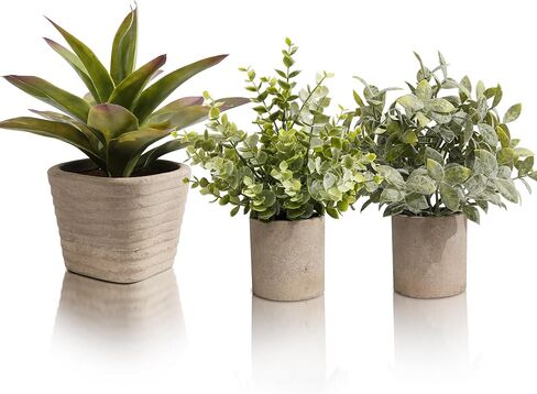 3Pcs Fake Plants - Small Artificial Agave Plants Decor - Fake Eucalyptus Plants Faux Aloe Plants for Farmhouse Office Kitchen Bathroom Room Shelf Greenery Decor in Kuwait