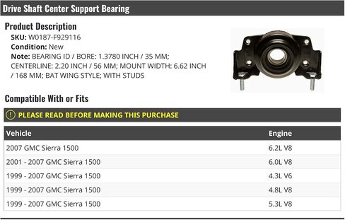 محمل دعم مركز Drive Shaft - متوافق مع 1999-2007 GMC Sierra 1500 in Saudi Arabia
