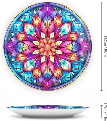 Decorative Plates, Fall Maple & Pumpkin Stained Glass Design Ceramic Dinner Plate Home Wobble-Plate with Display Stand, Wall Hanging Decor for Kitchen Household 10 Inch, Gifts for Thanksgiving in Kuwait