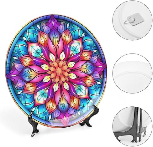 Decorative Plates, Fall Maple & Pumpkin Stained Glass Design Ceramic Dinner Plate Home Wobble-Plate with Display Stand, Wall Hanging Decor for Kitchen Household 10 Inch, Gifts for Thanksgiving in Kuwait